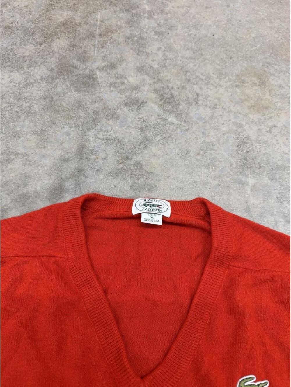 vintage izod lacoste made in usa red v neck knit sweater size xl WOMENS - Picture 3 of 3
